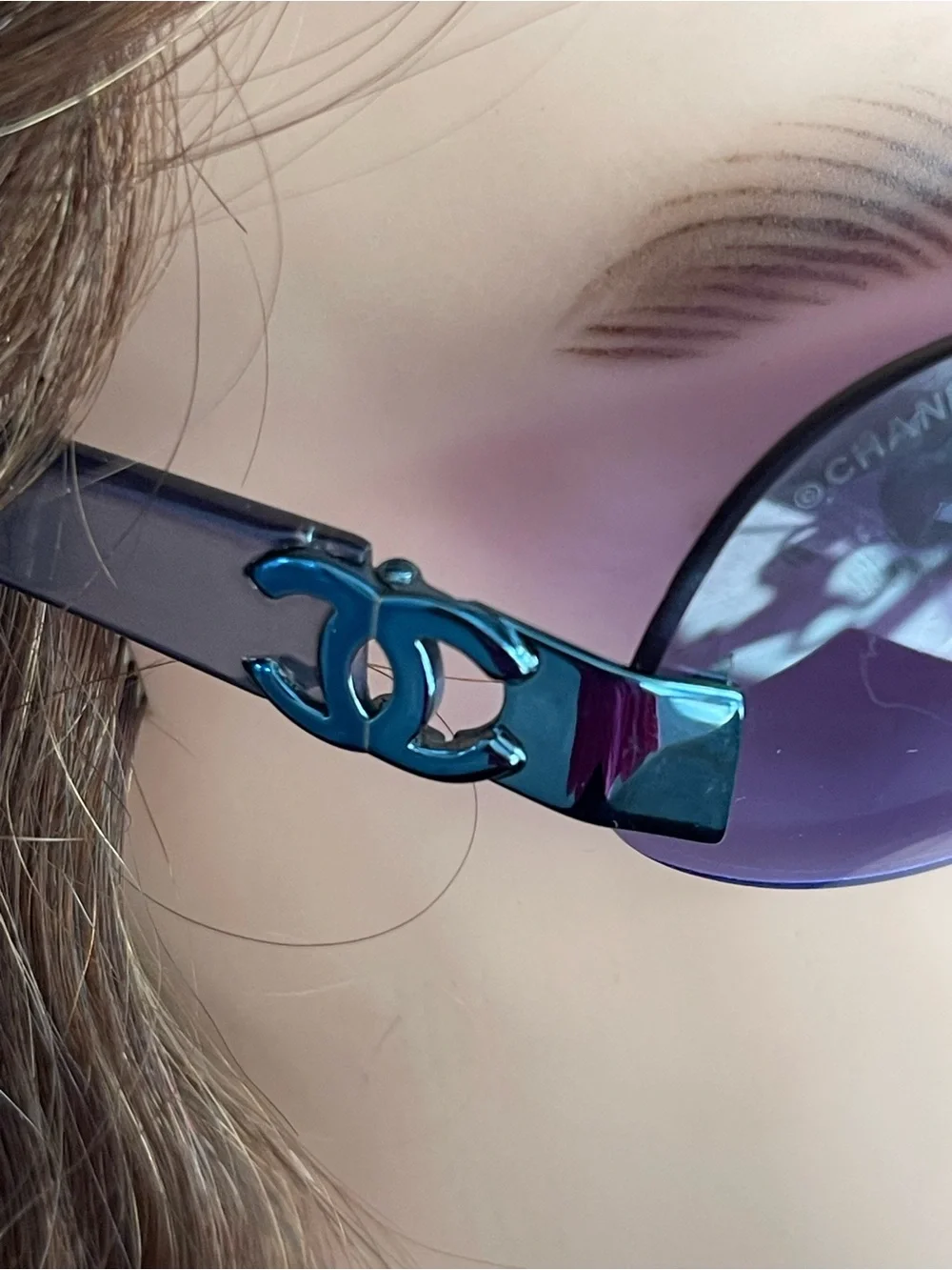 CHANEL Purple Rimless Sunglasses with Metal Bridge